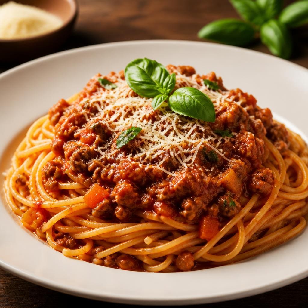 Spaghetti Bolognese dengan spaghetti dan saus bolognese